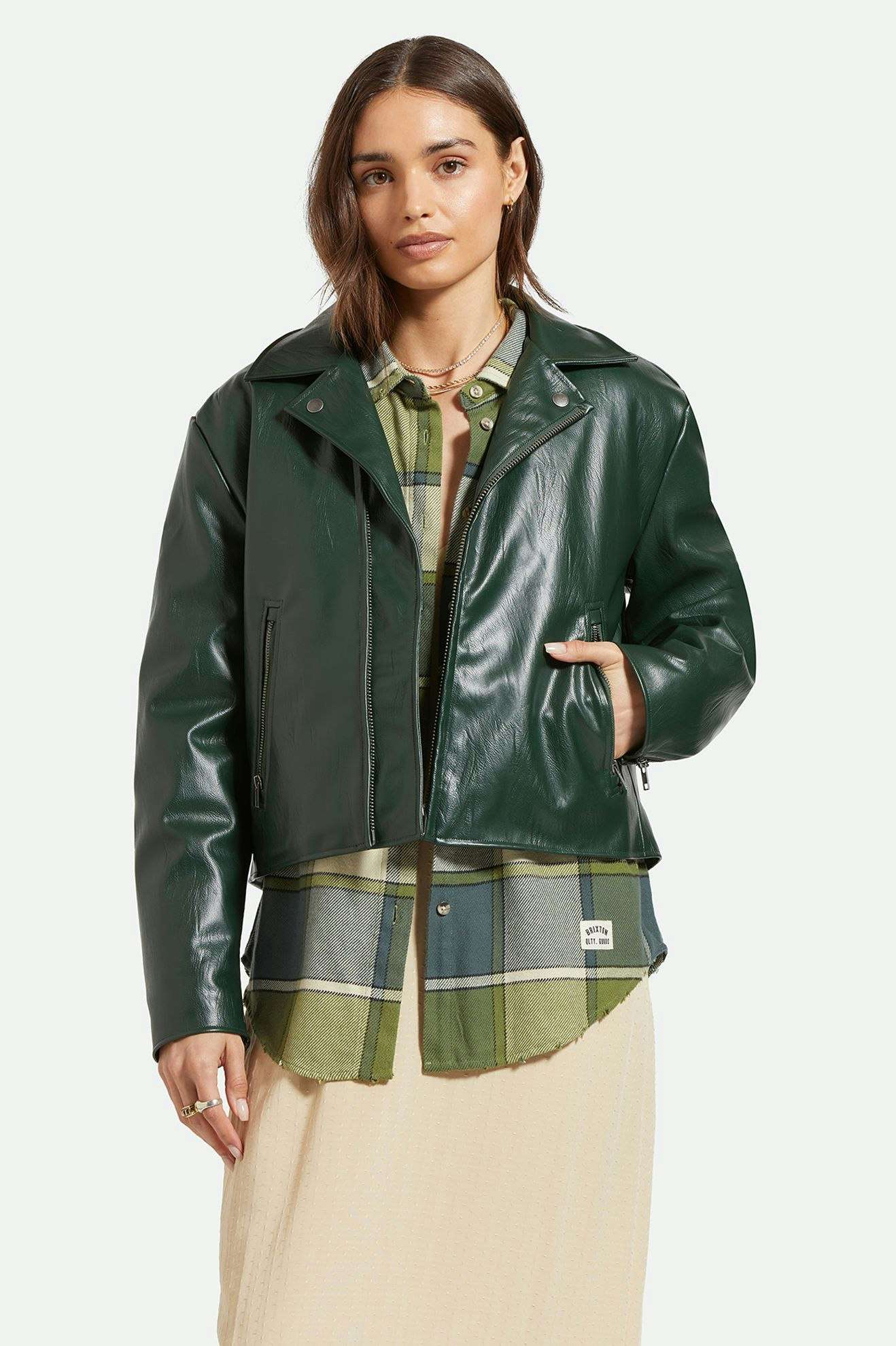 The Moto Vegan Leather Jacket - Pine Needle - Image 6